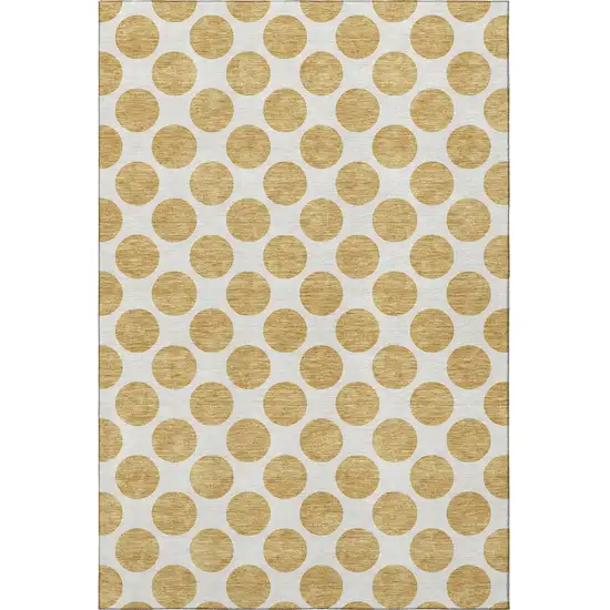 Gold And Ivory Polka Dot Washable Area Rug With UV Protection Photo 3