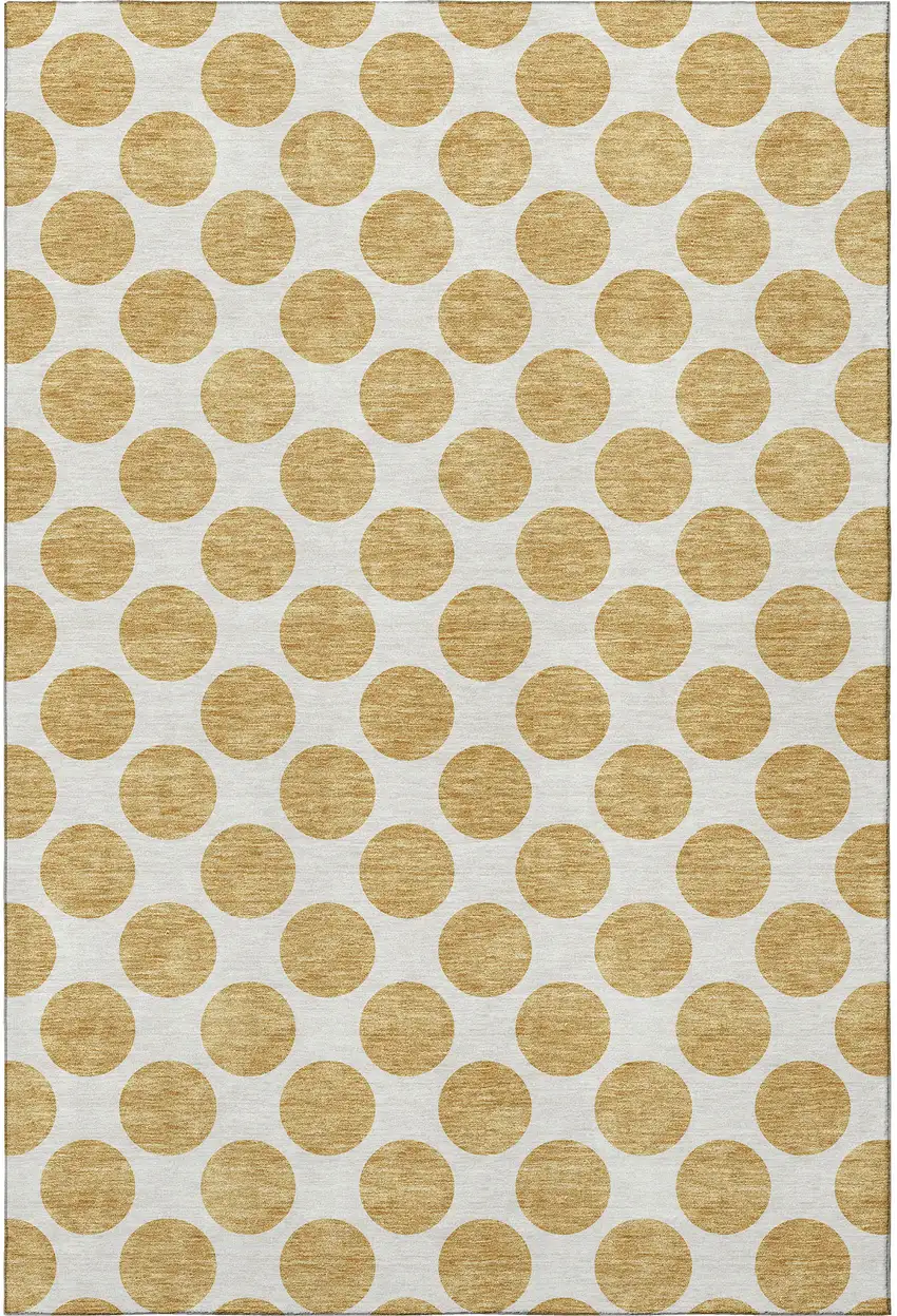 Gold And Ivory Polka Dot Washable Area Rug With UV Protection Photo 3