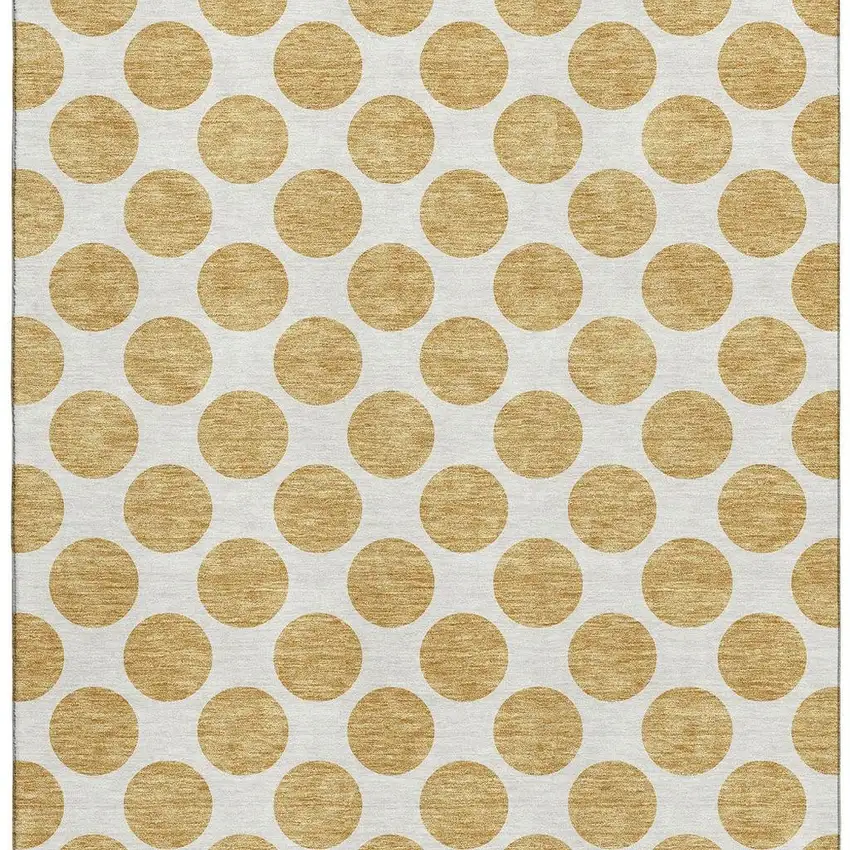 Gold And Ivory Polka Dot Washable Area Rug With UV Protection Photo 2