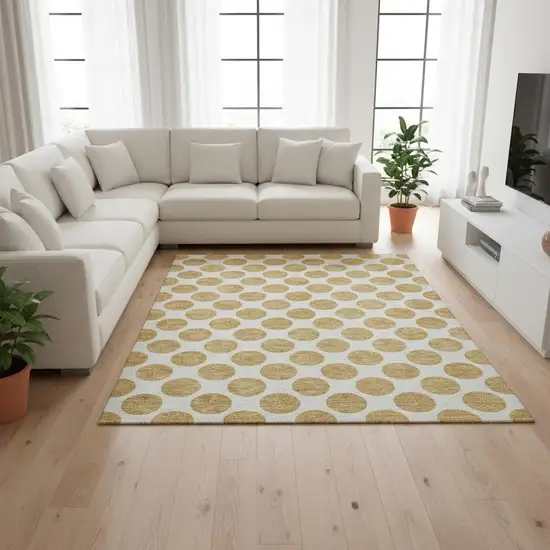 Gold And Ivory Polka Dot Washable Area Rug With UV Protection Photo 2