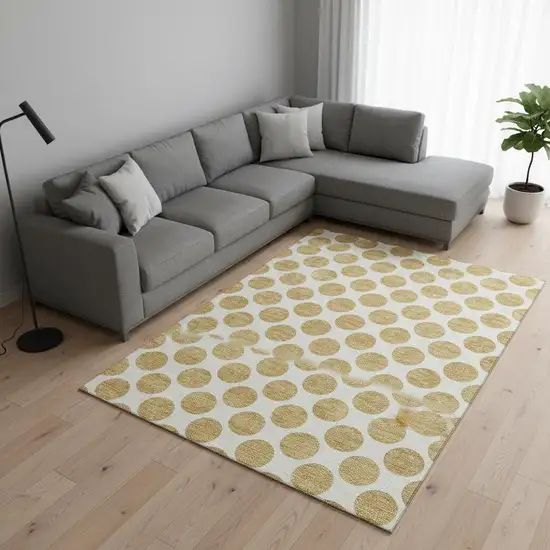 Gold And Ivory Polka Dot Washable Area Rug With UV Protection Photo 2