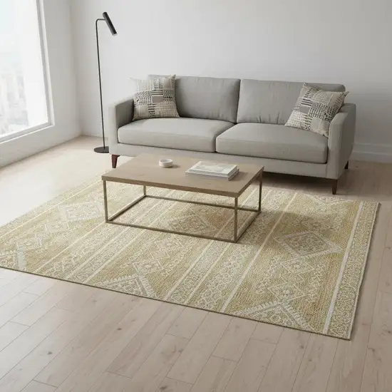 Gold And Ivory Southwestern Washable Area Rug With UV Protection Photo 2