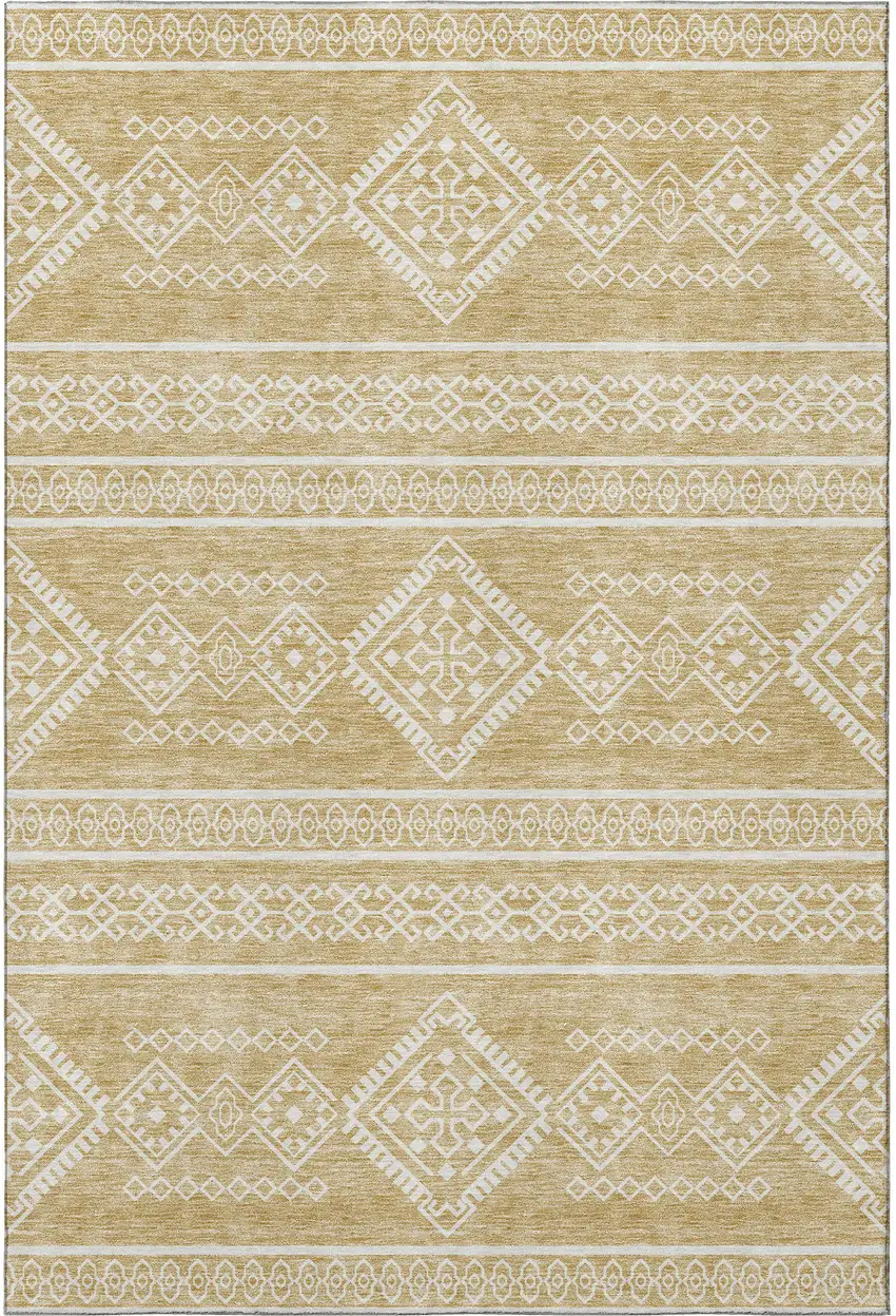 Gold And Ivory Southwestern Washable Area Rug With UV Protection Photo 4
