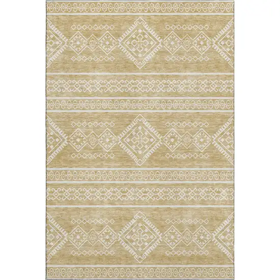 Gold And Ivory Southwestern Washable Area Rug With UV Protection Photo 1