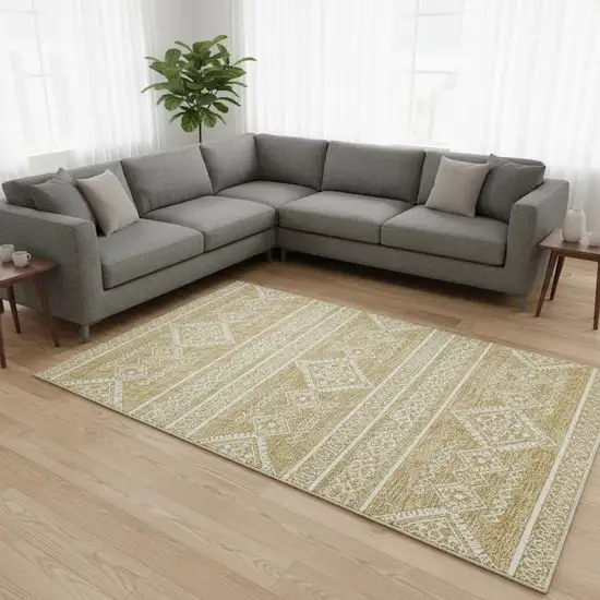 Gold And Ivory Southwestern Washable Area Rug With UV Protection Photo 2