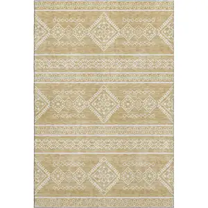 Photo of Gold And Ivory Southwestern Washable Area Rug With UV Protection