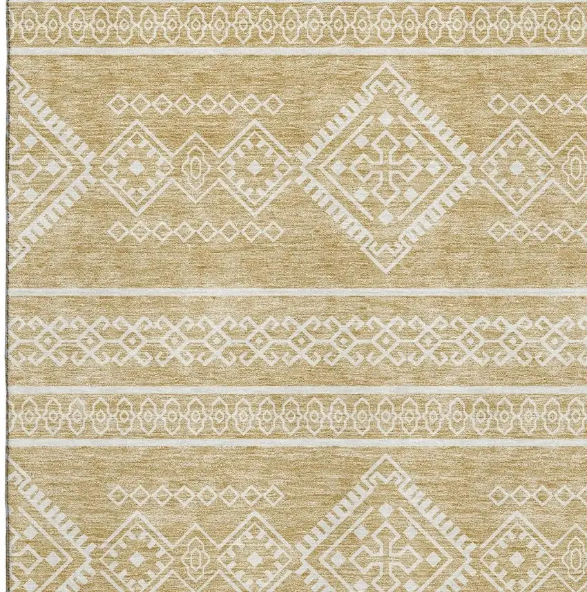Gold And Ivory Southwestern Washable Area Rug With UV Protection Photo 3