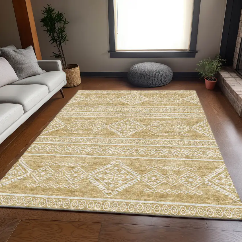 Gold And Ivory Southwestern Washable Area Rug With UV Protection Photo 6
