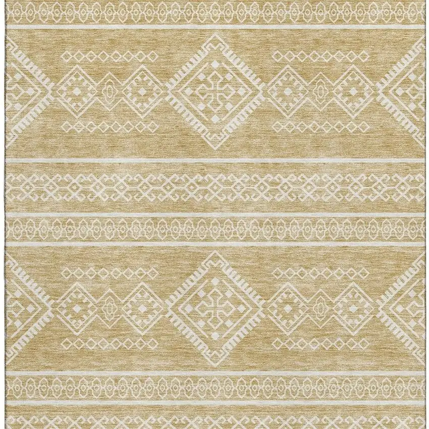 Gold And Ivory Southwestern Washable Area Rug With UV Protection Photo 3