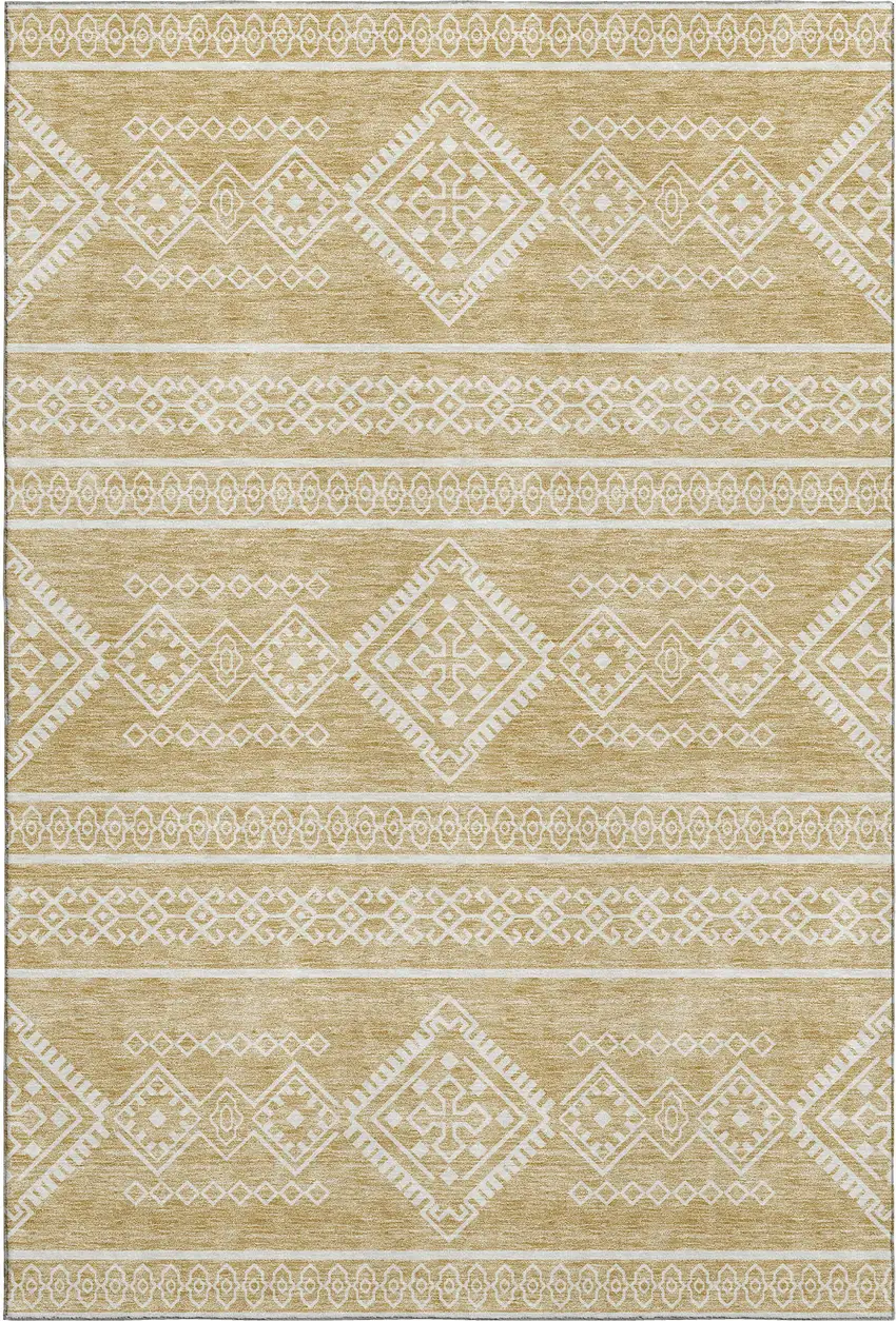 Gold And Ivory Southwestern Washable Area Rug With UV Protection Photo 1