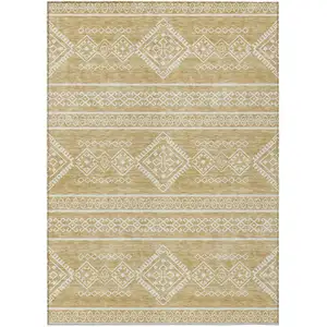 Photo of Gold And Ivory Southwestern Washable Indoor Outdoor Area Rug
