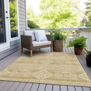 Photo of Gold And Ivory Southwestern Washable Indoor Outdoor Area Rug