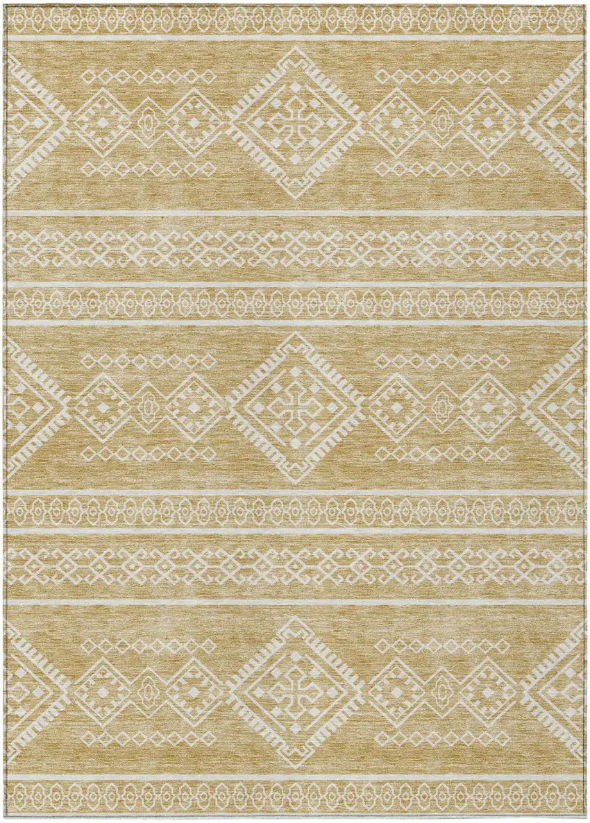 Gold And Ivory Southwestern Washable Indoor Outdoor Area Rug Photo 2