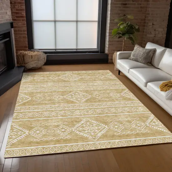 Gold And Ivory Southwestern Washable Indoor Outdoor Area Rug Photo 8
