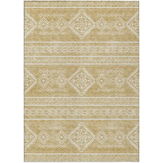 Gold And Ivory Southwestern Washable Indoor Outdoor Area Rug Photo 1