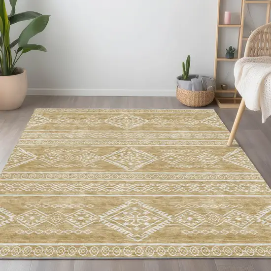 Gold And Ivory Southwestern Washable Indoor Outdoor Area Rug Photo 7
