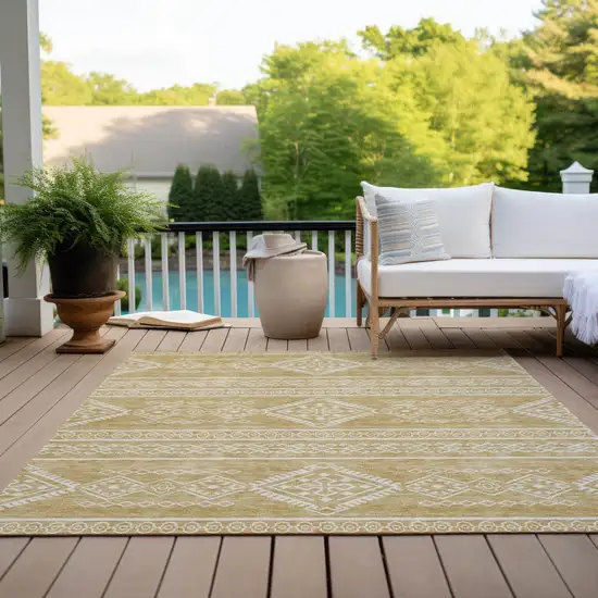 Gold And Ivory Southwestern Washable Indoor Outdoor Area Rug Photo 9