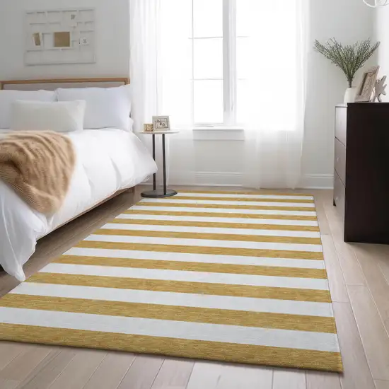 Gold And Ivory Striped Washable Area Rug With UV Protection Photo 4