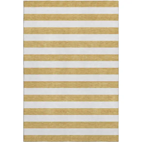 Gold And Ivory Striped Washable Area Rug With UV Protection Photo 1