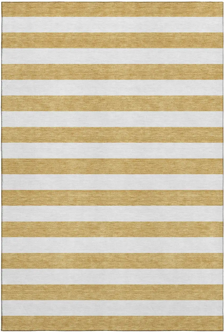 Gold And Ivory Striped Washable Area Rug With UV Protection Photo 1