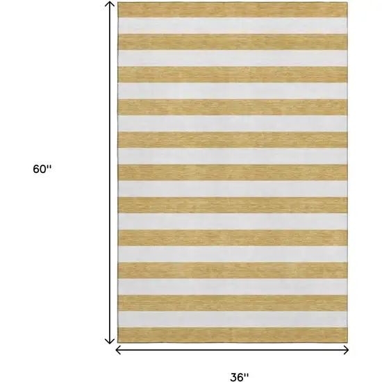 Gold And Ivory Striped Washable Area Rug With UV Protection Photo 6