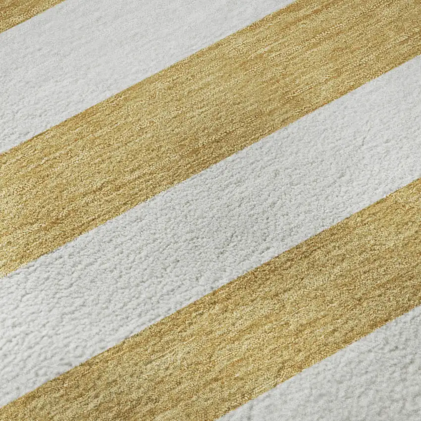 Gold And Ivory Striped Washable Area Rug With UV Protection Photo 9