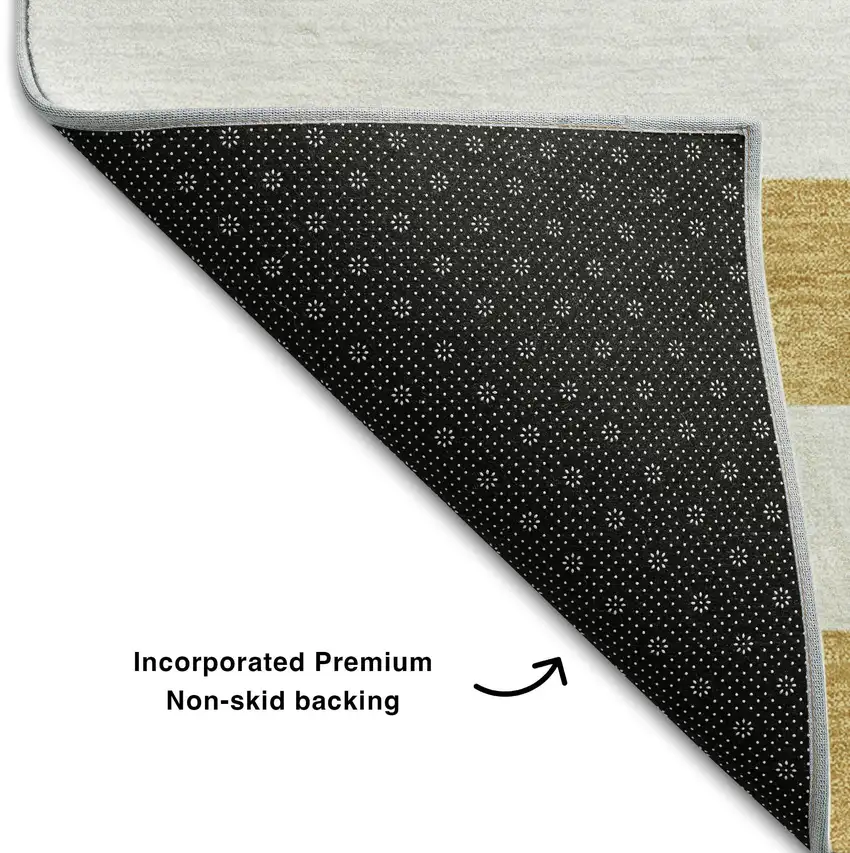 Gold And Ivory Striped Washable Area Rug With UV Protection Photo 8