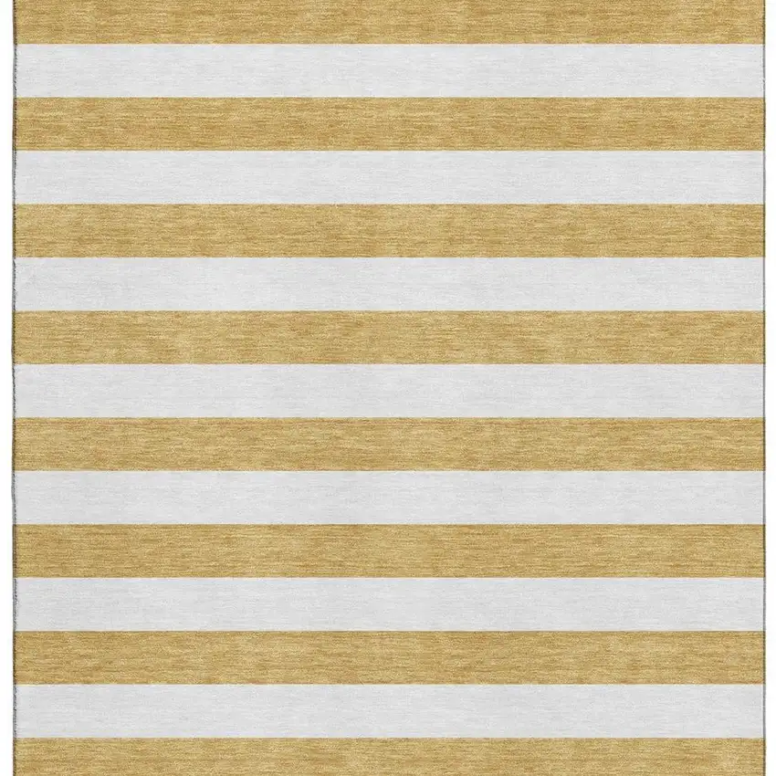 Gold And Ivory Striped Washable Area Rug With UV Protection Photo 4