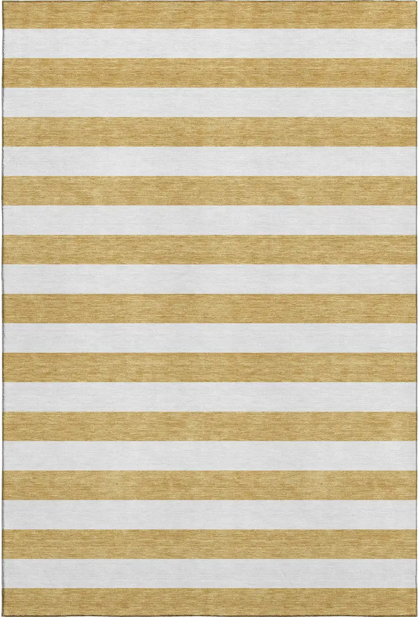 Gold And Ivory Striped Washable Area Rug With UV Protection Photo 1