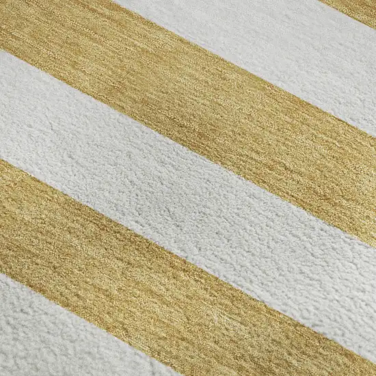 Gold And Ivory Striped Washable Area Rug With UV Protection Photo 4