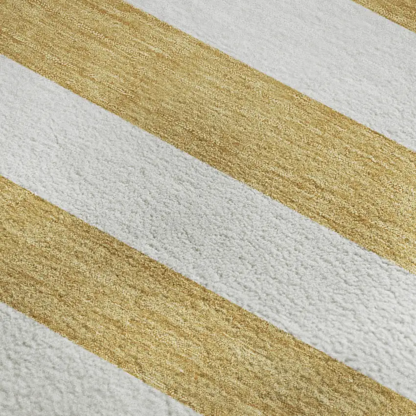 Gold And Ivory Striped Washable Area Rug With UV Protection Photo 4