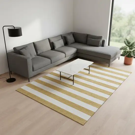 Gold And Ivory Striped Washable Area Rug With UV Protection Photo 2