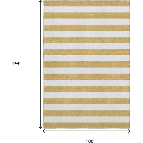Gold And Ivory Striped Washable Area Rug With UV Protection Photo 7