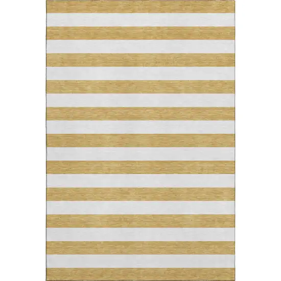 Gold And Ivory Striped Washable Area Rug With UV Protection Photo 1