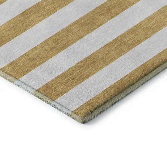 Gold And Ivory Striped Washable Area Rug With UV Protection Photo 9