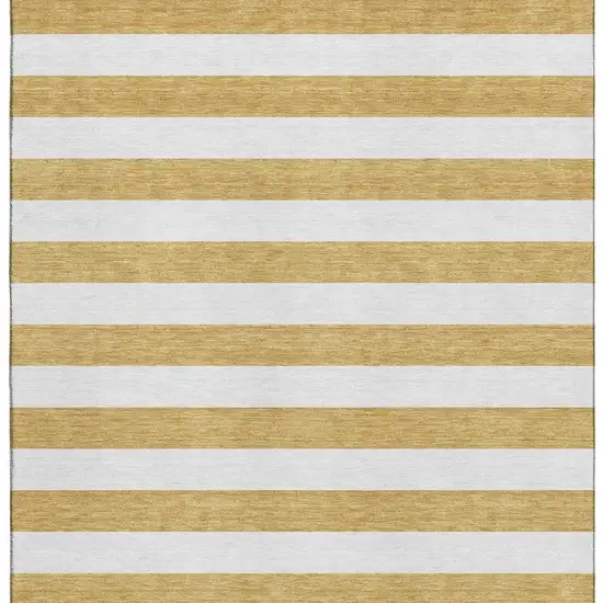 Gold And Ivory Striped Washable Area Rug With UV Protection Photo 4