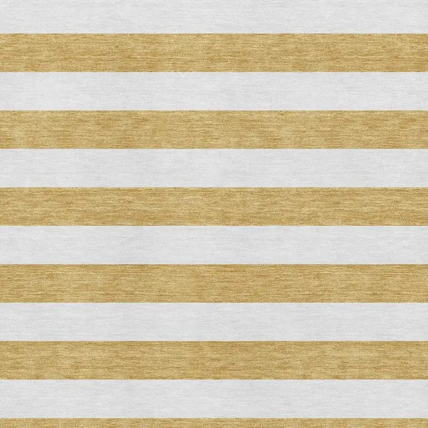 Gold And Ivory Striped Washable Area Rug With UV Protection Photo 3