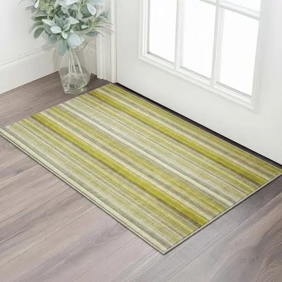 Gold And Ivory Striped Washable Area Rug With UV Protection Photo 2