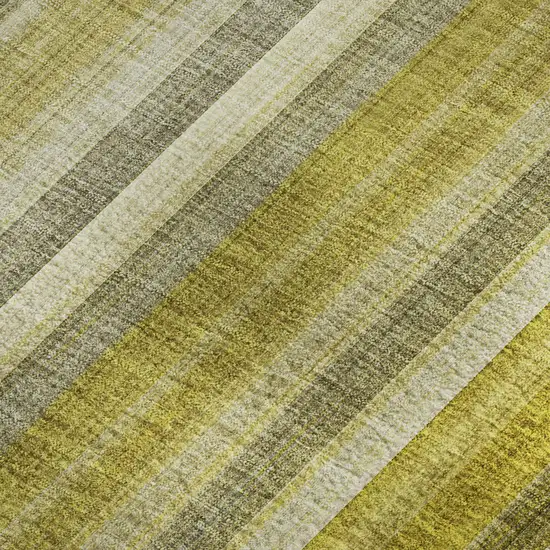 Gold And Ivory Striped Washable Area Rug With UV Protection Photo 4