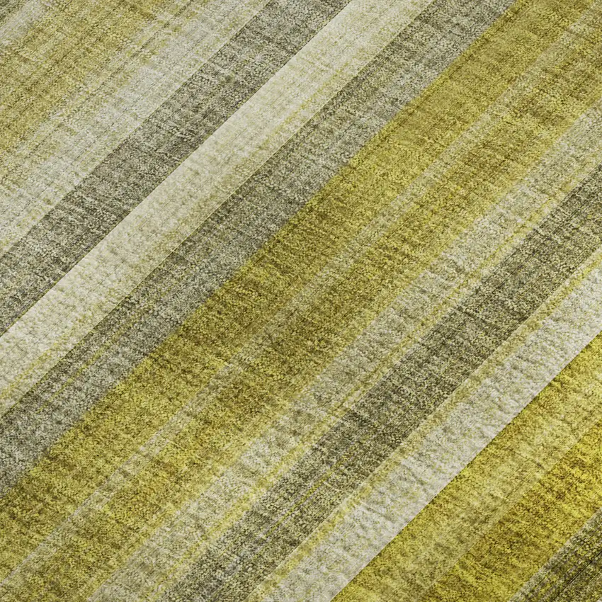 Gold And Ivory Striped Washable Area Rug With UV Protection Photo 4
