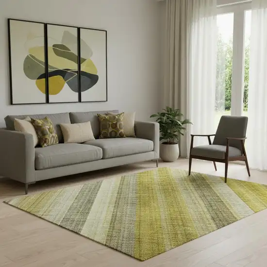 Gold And Ivory Striped Washable Area Rug With UV Protection Photo 4