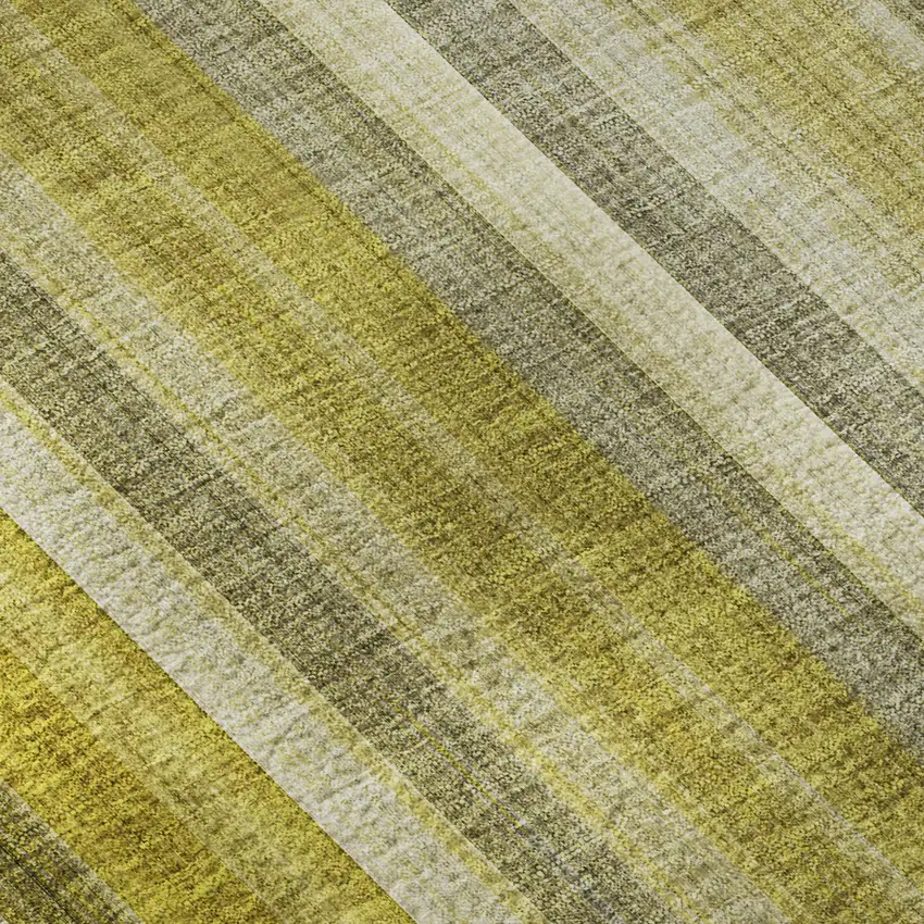 Gold And Ivory Striped Washable Area Rug With UV Protection Photo 3