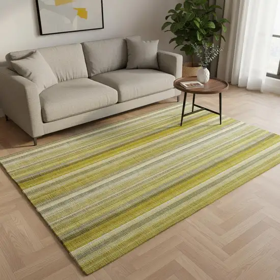 Gold And Ivory Striped Washable Area Rug With UV Protection Photo 2