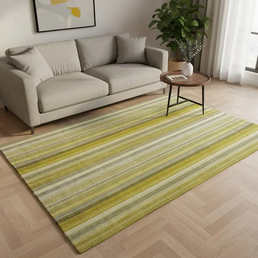Gold And Ivory Striped Washable Area Rug With UV Protection Photo 2