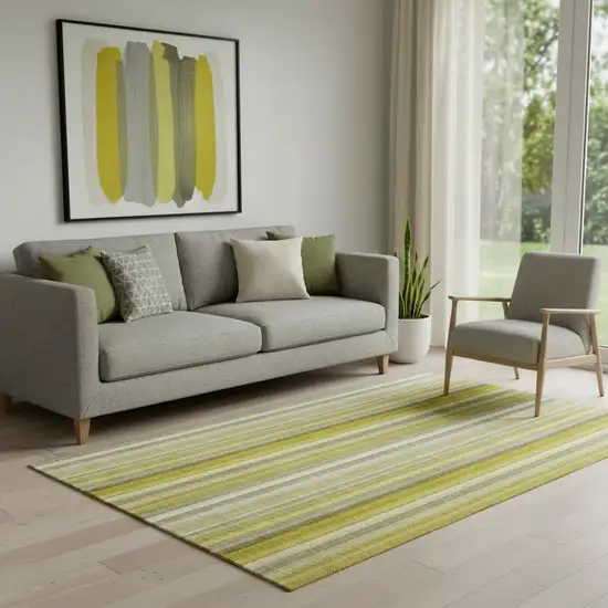 Gold And Ivory Striped Washable Area Rug With UV Protection Photo 3