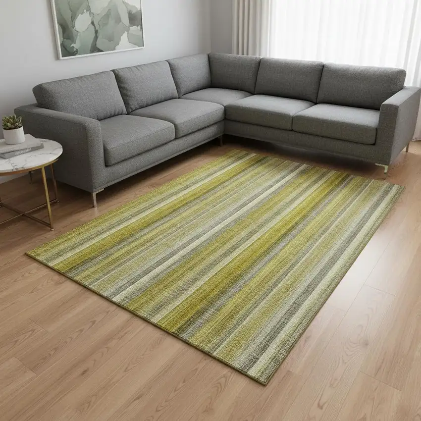 Gold And Ivory Striped Washable Area Rug With UV Protection Photo 2