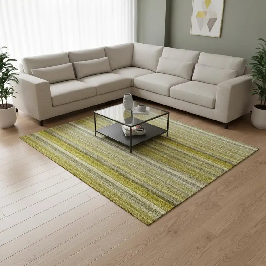 Gold And Ivory Striped Washable Area Rug With UV Protection Photo 2