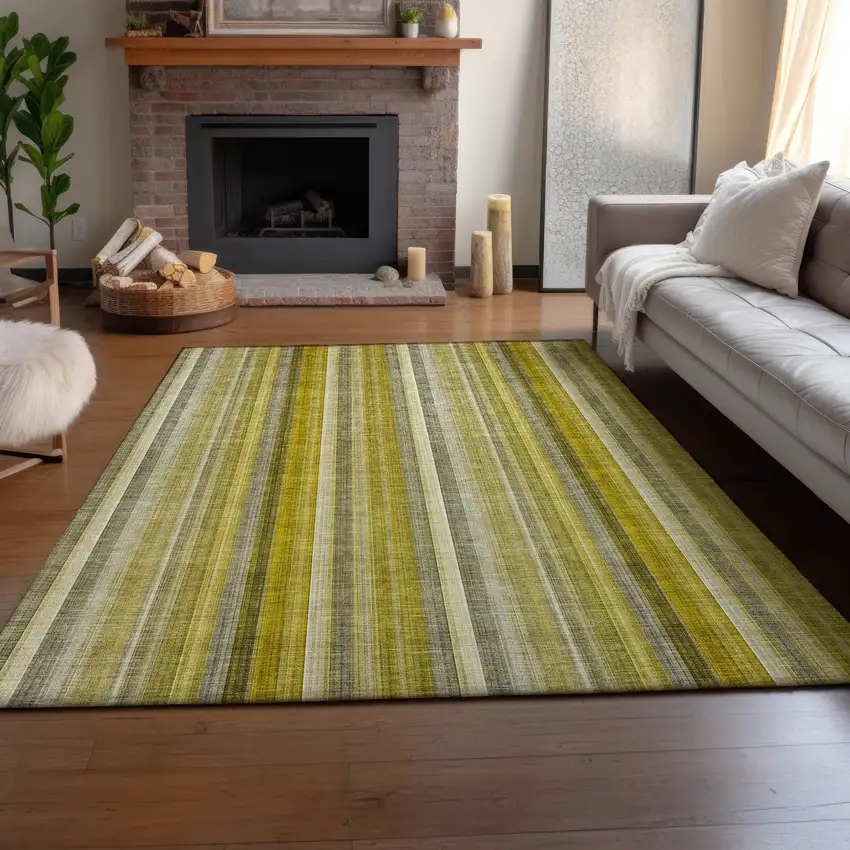 Gold And Ivory Striped Washable Area Rug With UV Protection Photo 7