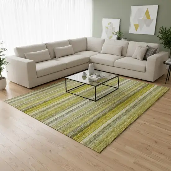 Gold And Ivory Striped Washable Area Rug With UV Protection Photo 2