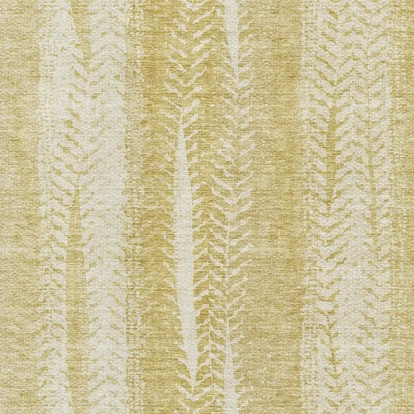 Gold And Ivory Striped Washable Area Rug With UV Protection Photo 4